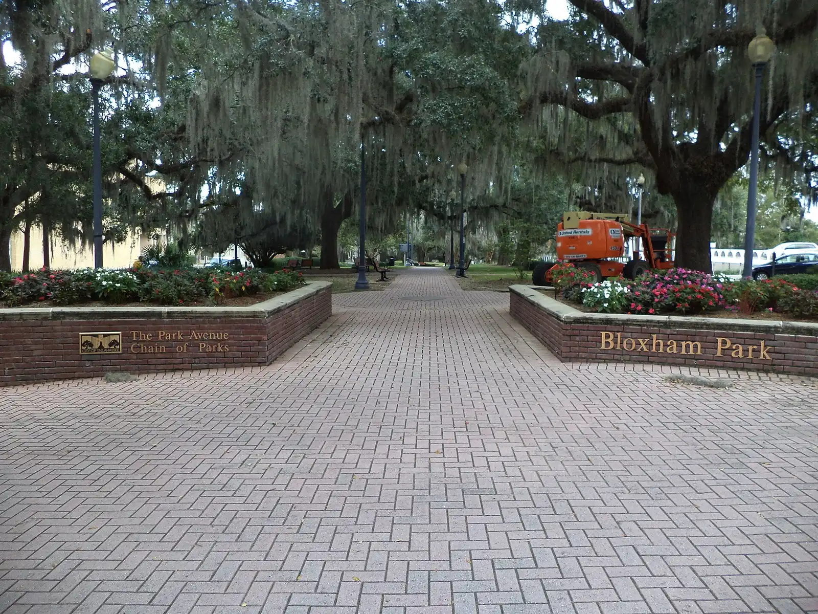 The brick entrance to Bloxham Park on the Park Avenue Chain of Parks, where the festival is held, in downtown Tallahassee.