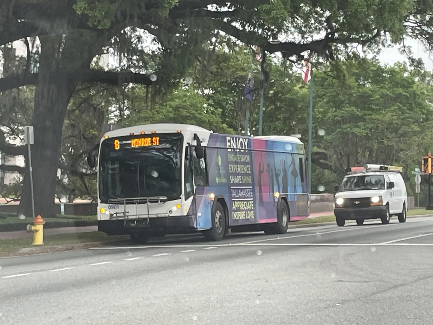 A StarMetro bus off Monroe Street in Tallahassee.