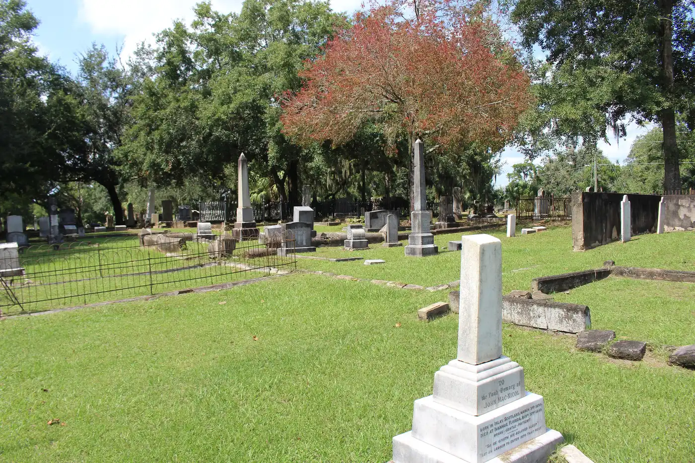 Headstones and oaks in the Old City Cemetery, Tallahassee's oldest public cemetery.