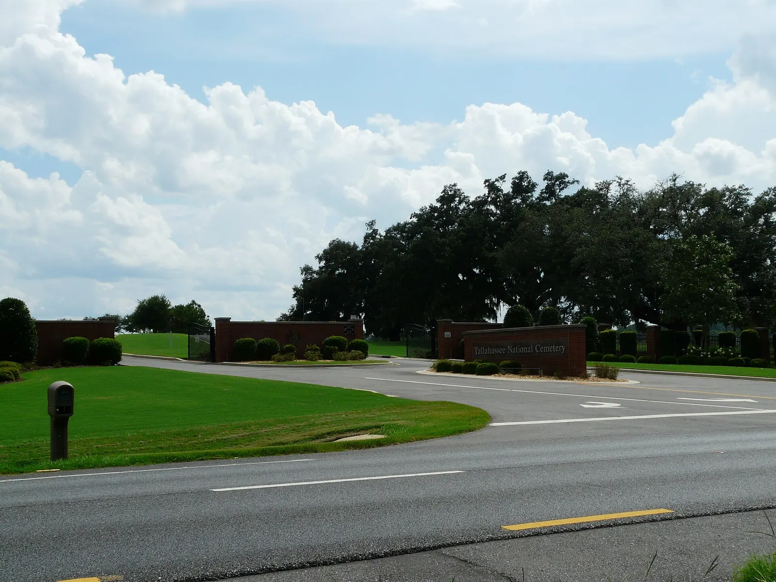 The entrance to Tallahassee National Cemetery on Apalachee Parkway, east of Tallahassee.