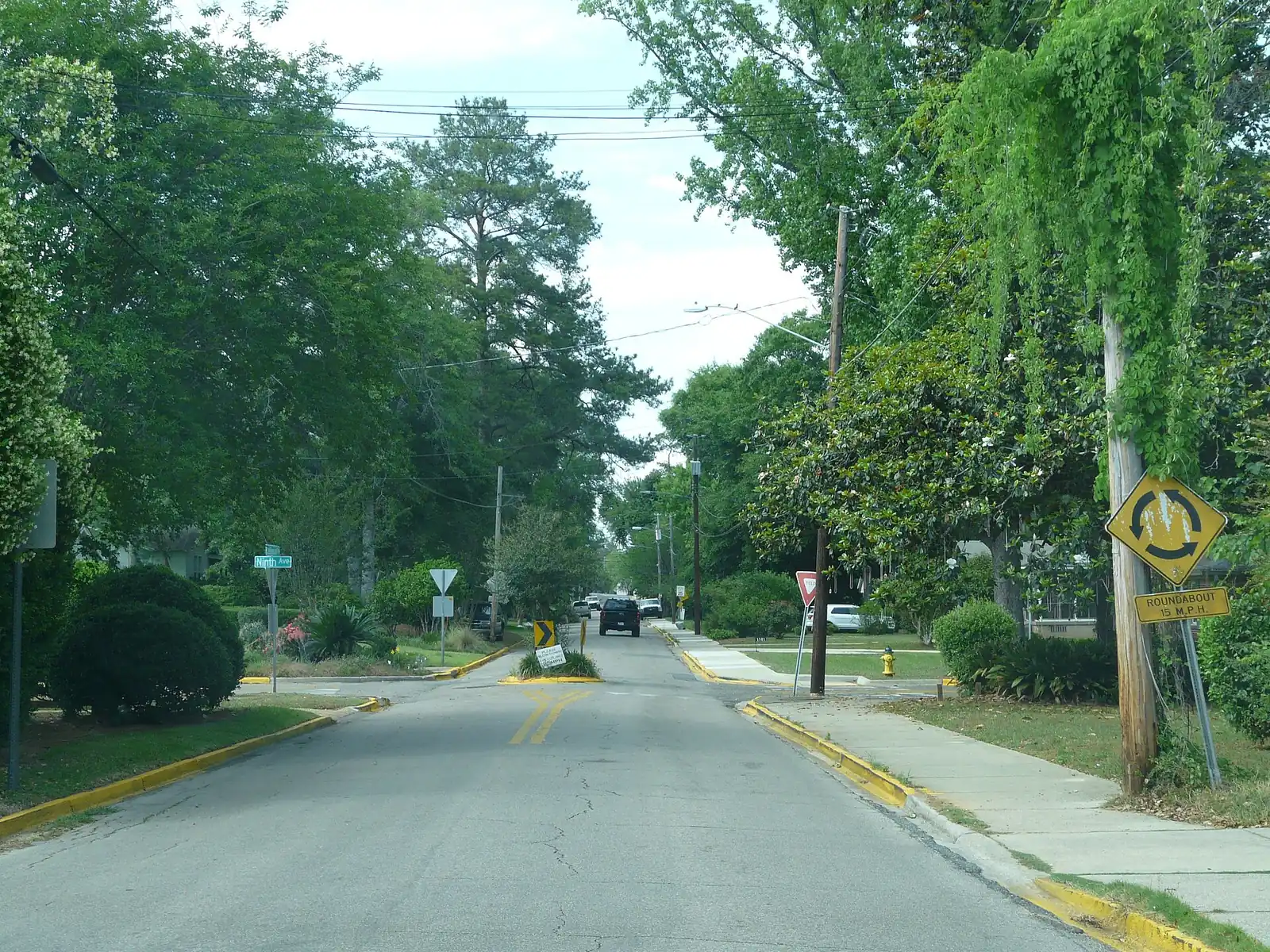 A tree-lined residential street at Colonial Drive and Ninth Avenue in Tallahassee's Midtown.