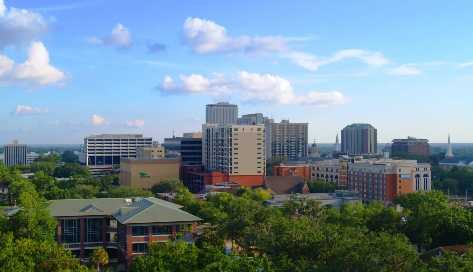 Downtown Tallahassee's skyline, with the Florida Capitol tower at center.