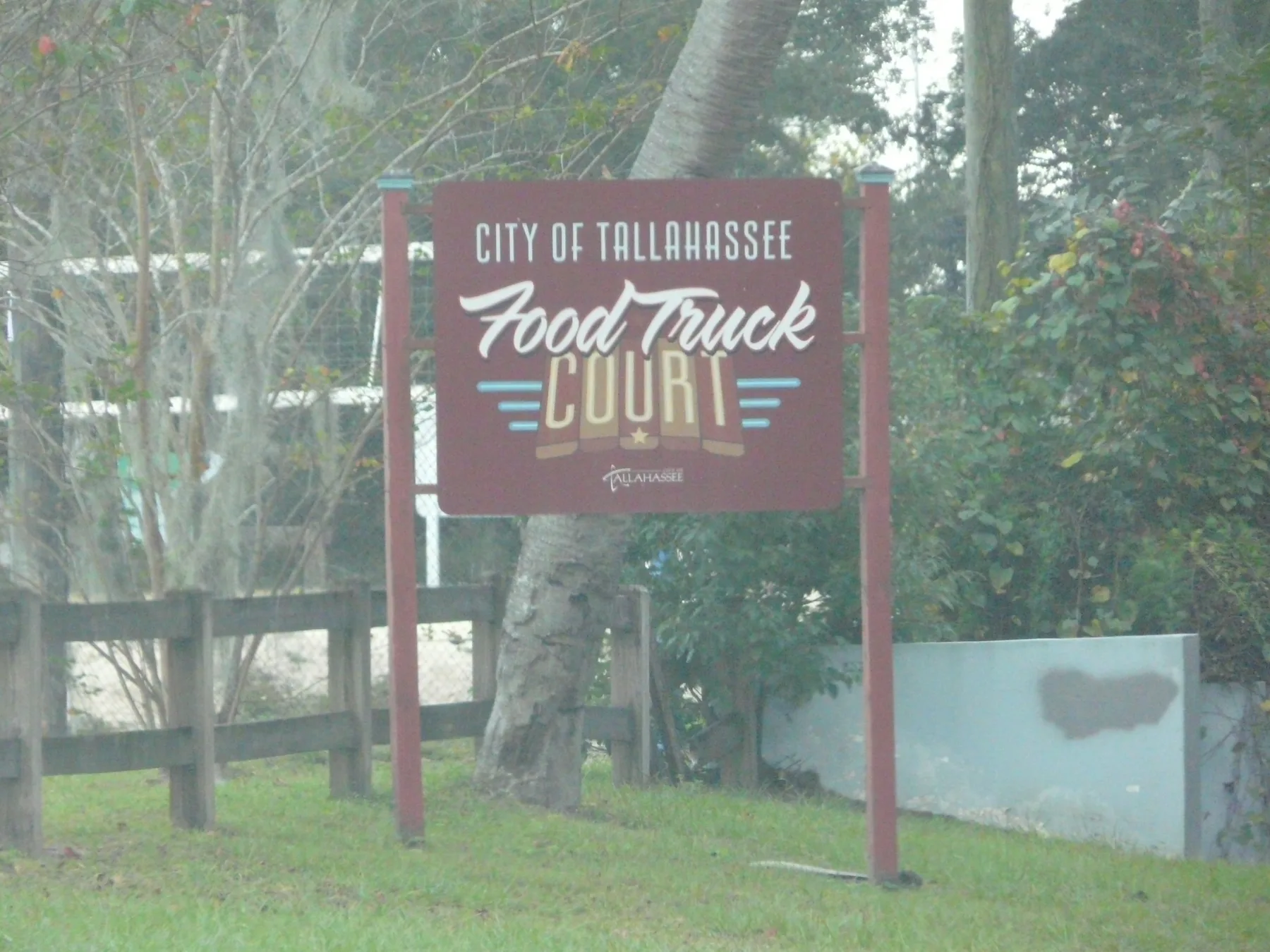 The sign for the City of Tallahassee Food Truck Court on Bronough Street.