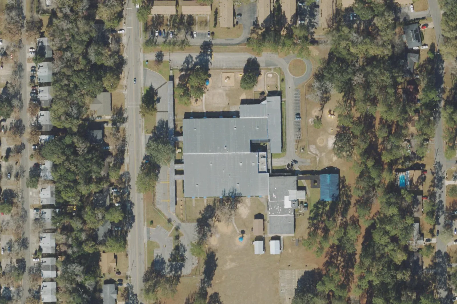 An aerial view of the Astoria Park Elementary School campus on Atlas Road in northwest Tallahassee