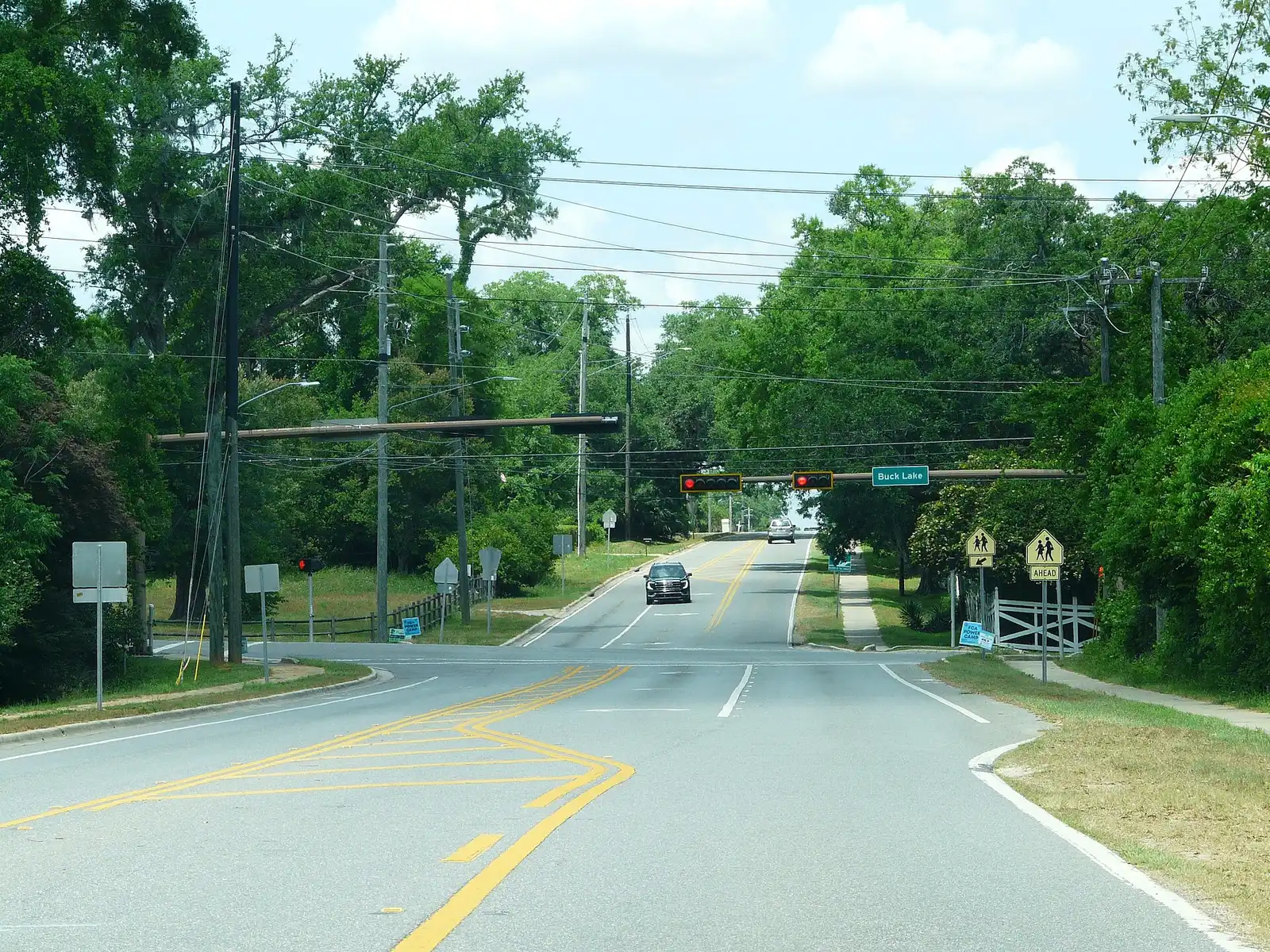 The intersection of Pedrick Road and Buck Lake Road, near Buck Lake Elementary in eastern Tallahassee