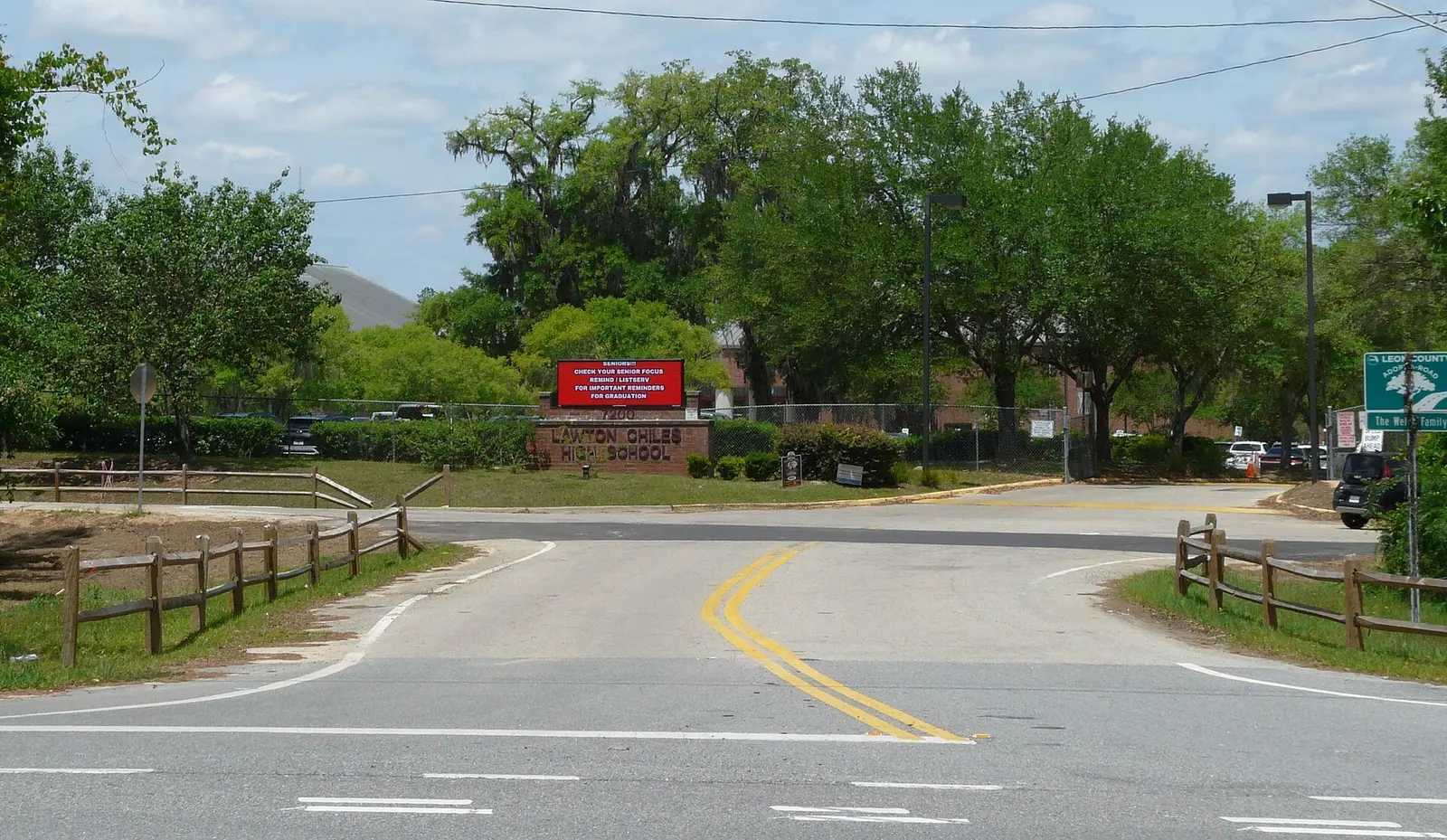 The entrance and sign at Lawton Chiles High School in Bradfordville, north of Tallahassee