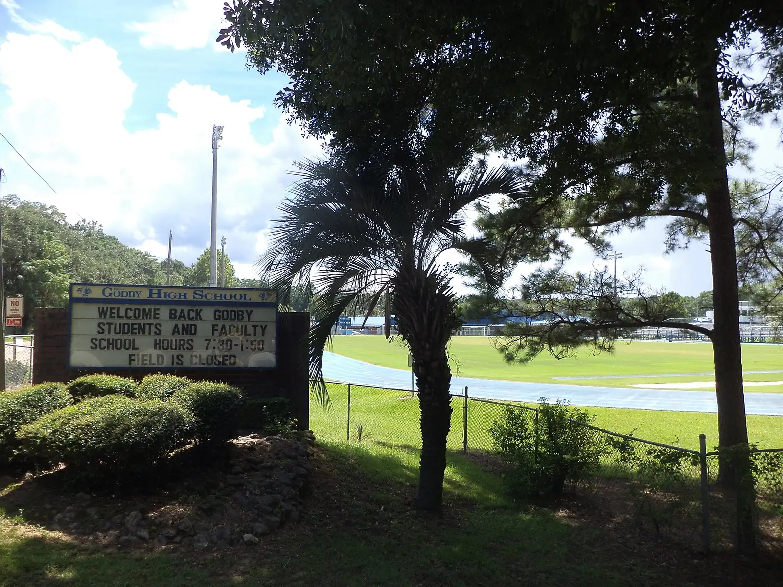 The Godby High School sign and track on West Tharpe Street in Tallahassee