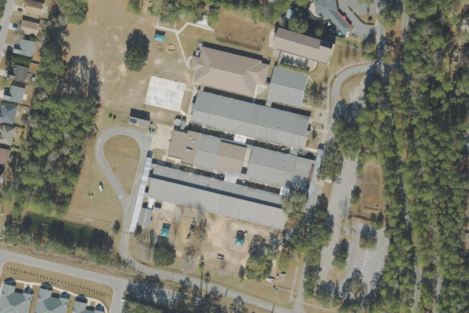 An aerial view of the Killearn Lakes Elementary School campus north of Tallahassee