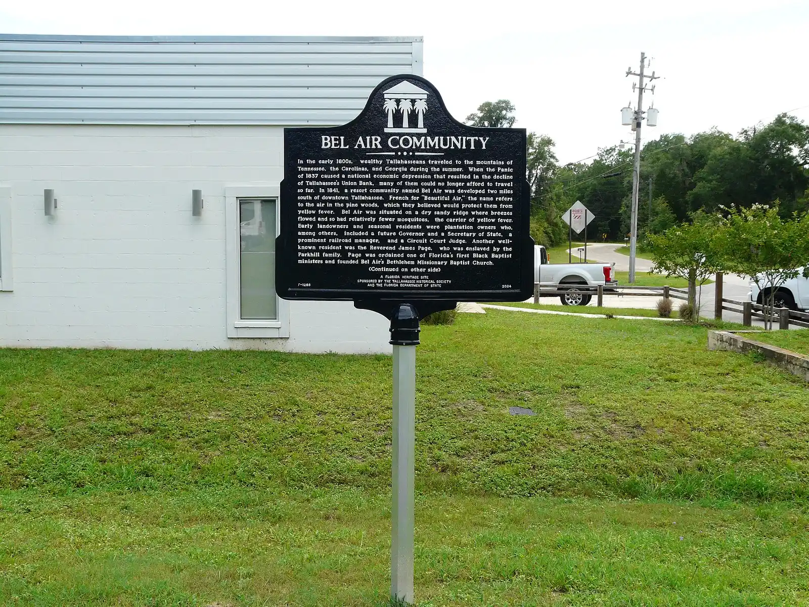 The Bel Air Community historical marker on Woodville Highway, about half a mile from Oak Ridge Elementary in south Tallahassee