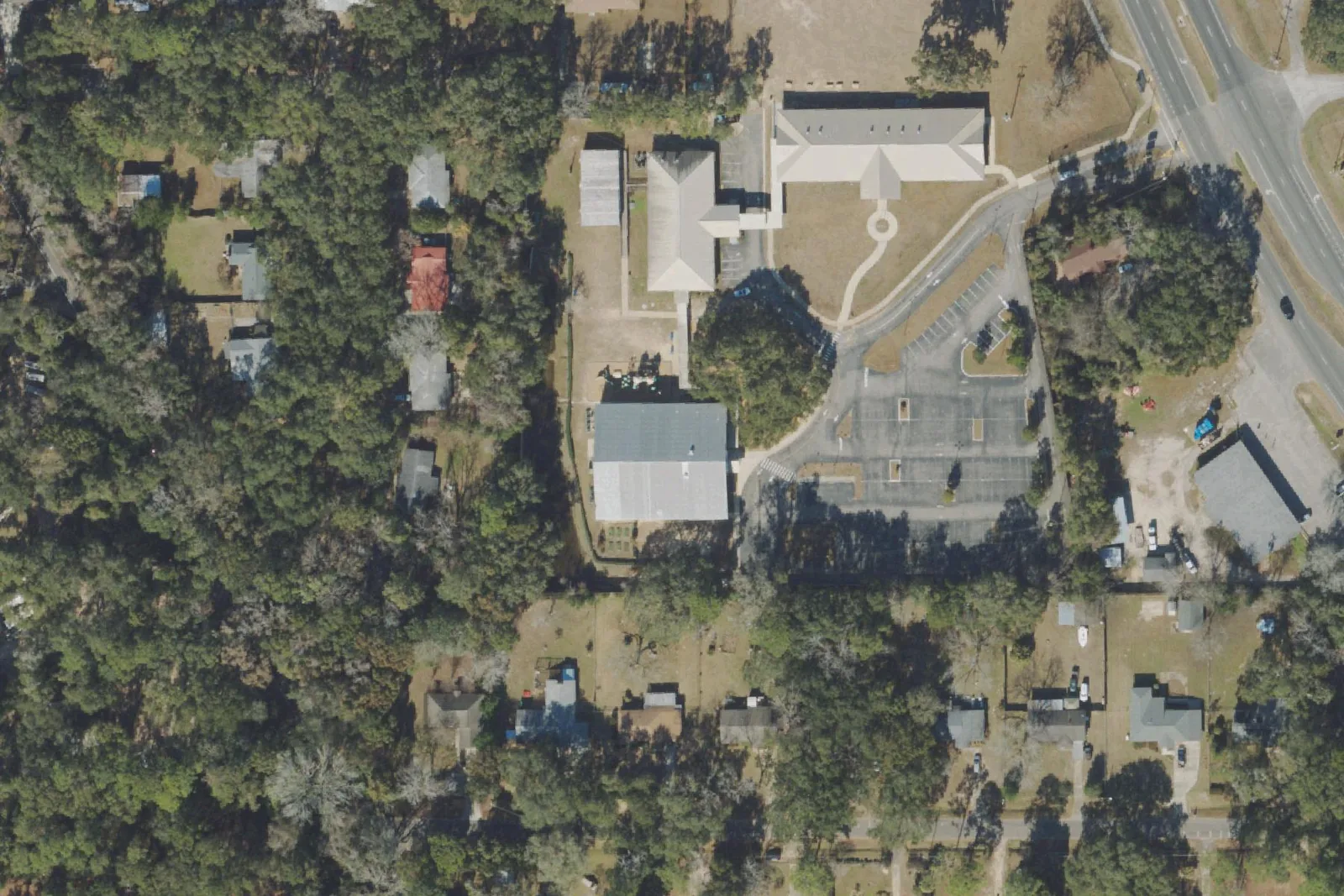 An aerial view of the Tallahassee School of Math and Science campus on North Monroe Street