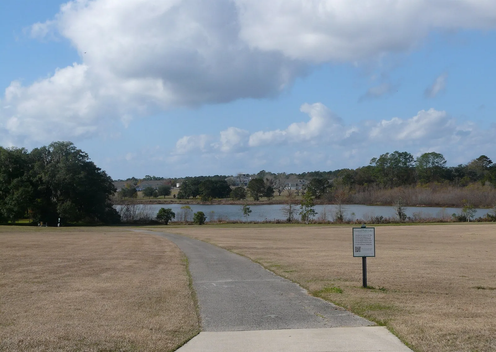 A path leading to Central Park Lake in Southwood, Tallahassee, where the Turkey Trot 5K course loops around the lake.